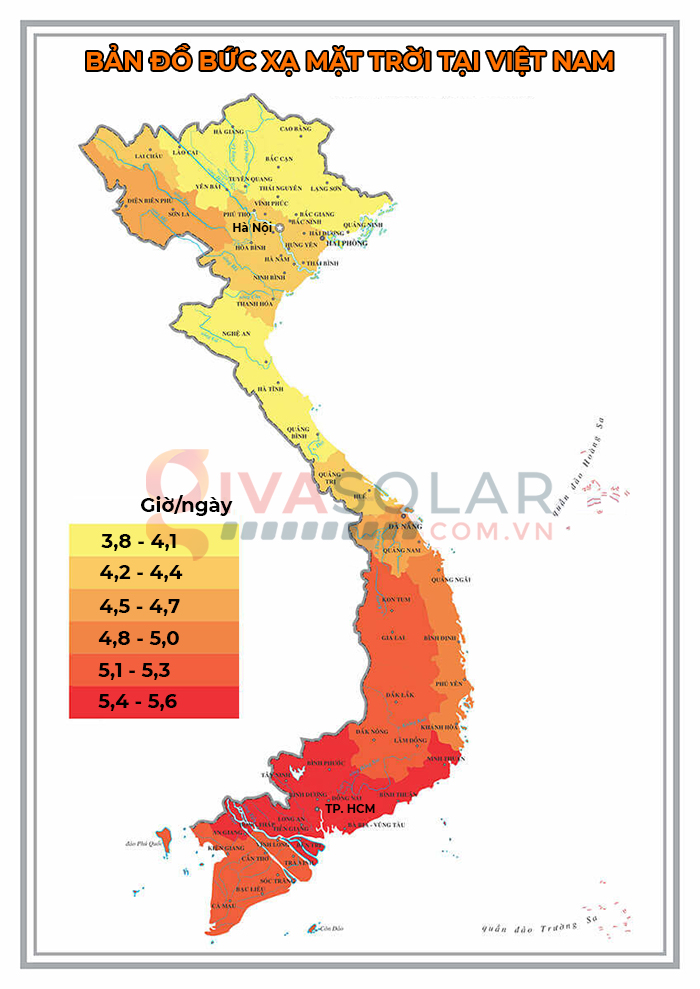 Bản đồ bức xạ mặt trời tại Việt Nam - Givasolar.com.vn